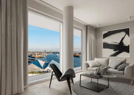 Ausblick Impression - Wohnung kaufen in Hamburg, HafenCity - Unverbaubarer Blick über den Baakenhafen im Luxus-Neubauprojekt "FiftyNine"