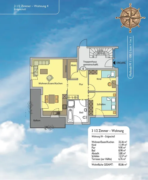 Whg_4 - Wohnung kaufen in Boxberg - NEUBAU:  3,5 Zimmer EG-Whg in   97944 Kupprichhausen