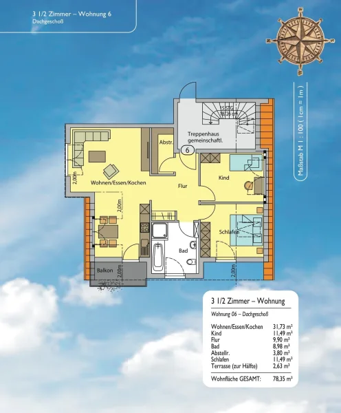 Whg_6 - Wohnung kaufen in Boxberg - NEUBAU:  3,5 Zimmer DG-Whg in 97944 Kupprichhausen