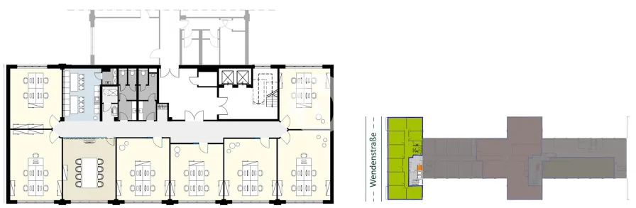 2. Obergeschoss mit ca. 440 m² - beispielhafte Raumaufteilung Zellenbüros 