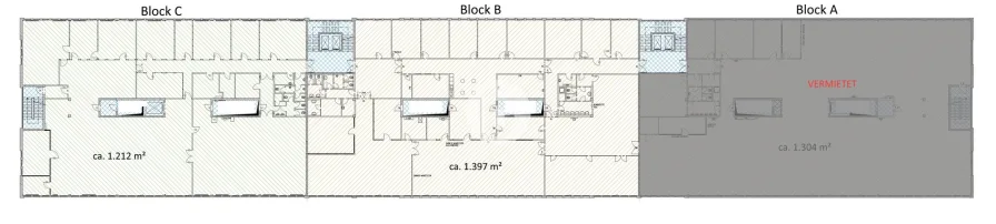 1. Obergeschoss mit ca. 1.212 m² und mit ca. 1.397 m²