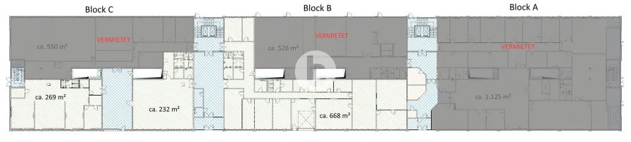 Erdgeschoss mit ca. 269 m², mit ca. 232 m² und mit ca. 668 m²