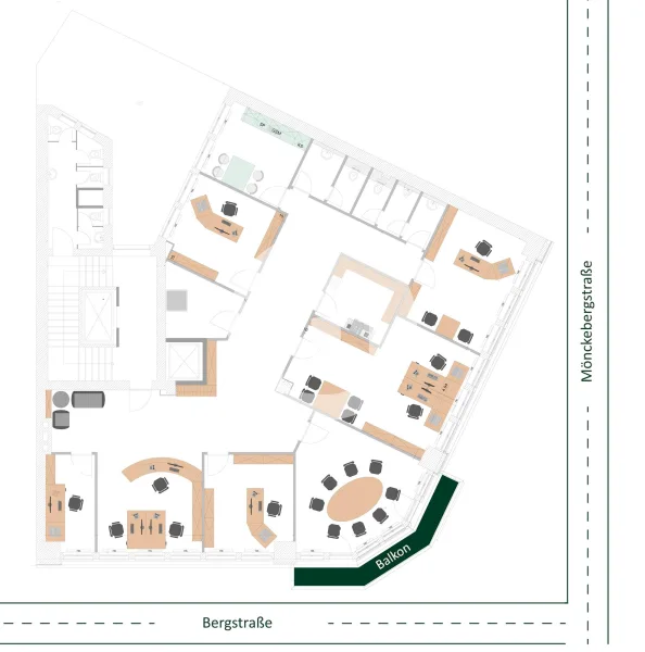 3. Obergeschoss mit ca. 244 m² - beispielhafter Mustergrundriss Einzelbüros 