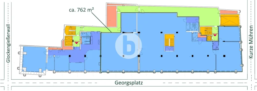 1. Obergeschoss mit ca. 1.023 m², teilbar ab ca. 762 m²