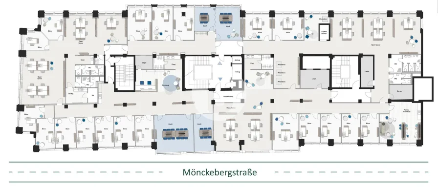 2. Obergeschoss mit ca. 1.495 m² - beispielhafte Raumplanung, teilbar ab ca. 421 m²