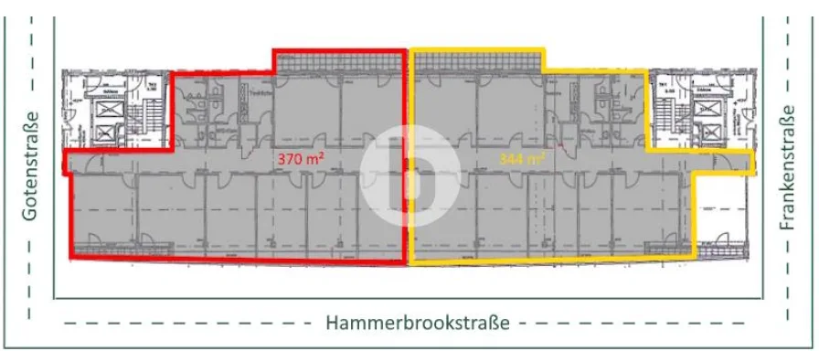 2. Obergeschoss mit ca. 370 m² und mit ca. 344 m²