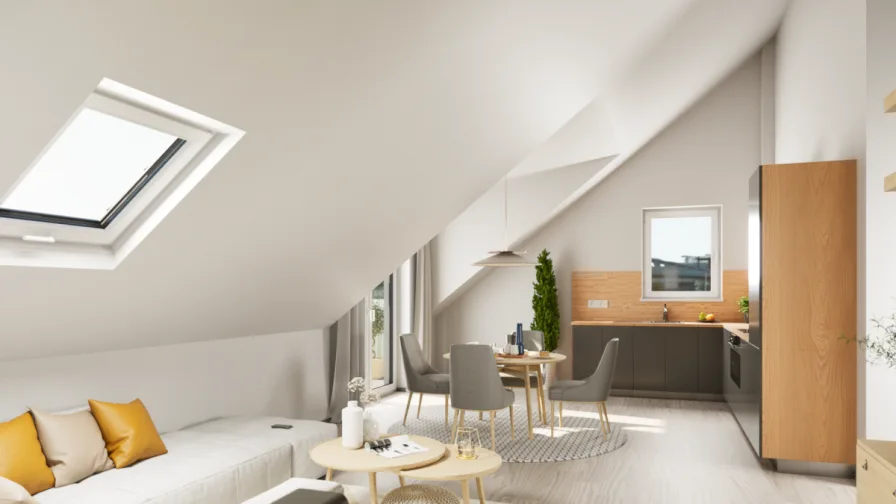 Wohnen, Essen, Küche - Wohnung kaufen in Jettingen - Tolle 2,5-Zimmer Dachgeschosswohnung mit zusätzlichem Zimmer - Ideal für Homeoffice...