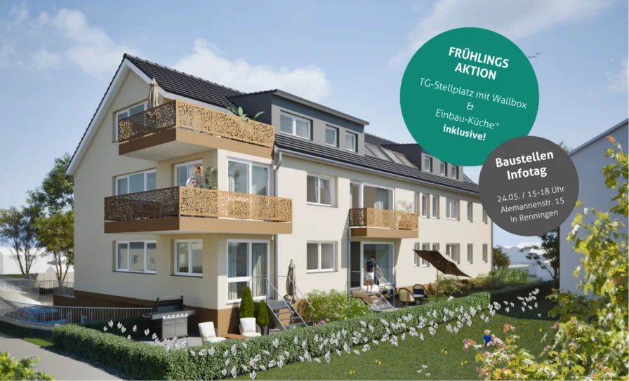 Frühlings Aktion - Wohnung kaufen in Renningen - Mitten in Renningen: 3 Zimmer mit großer West-Terrasse