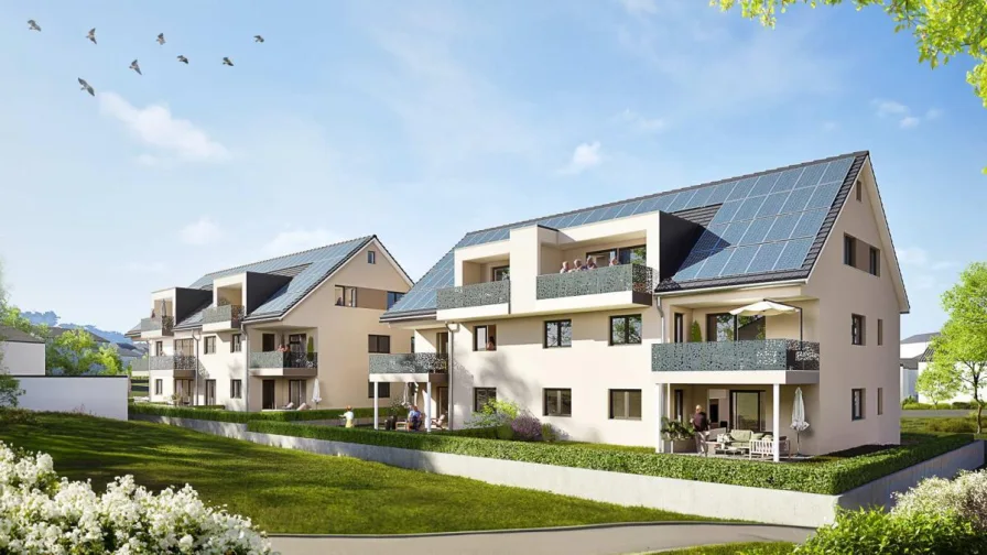 Süd-Ansicht - Wohnung kaufen in Gärtringen - Perfekte 2-Zimmer-Wohnung mit großer Terrasse & kleinem Garten - RESERVIERT