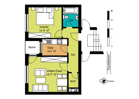 Grundriss 1. OG - Wohnung mieten in Düsseldorf - Gepflegte 2-Zimmerwohnung mit Balkon in Düsseldorf Benrath