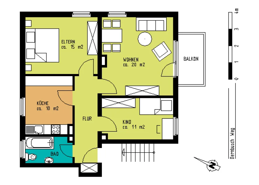 Grundriss - Wohnung mieten in Düsseldorf - 3-Zimmer-Wohnung in Gerresheim