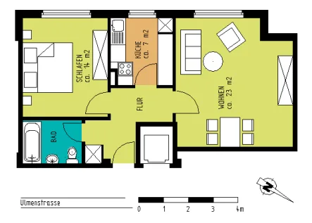 Grundriss - Wohnung mieten in Düsseldorf - Leben am Puls: 2-Zimmerwohnung in Düsseldorf Derendorf