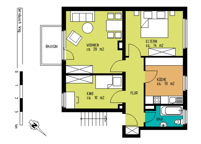 Grundriss - Wohnung mieten in Düsseldorf - Ruhig gelegene 3-Zimmerwohnung in Düsseldorf Gerresheim