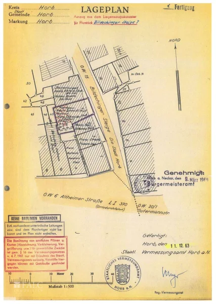 Amtl Lageplan aus Umbauantrag 1963, Bidechinger Steige 7, Horb 