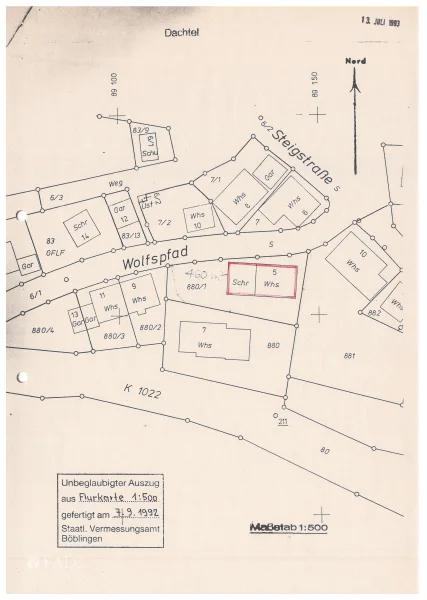 amtlicher Lageplan Wolfspfad 5 