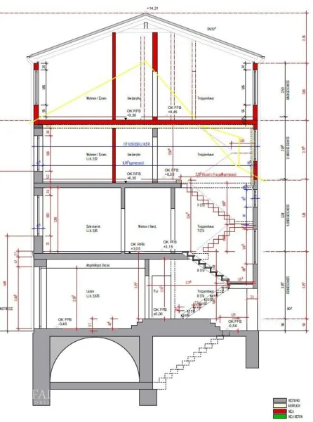 Bauantrag Schnitt Vorderhaus Dachausbau