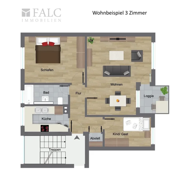 Wohnbeispiel 3 Zimmer