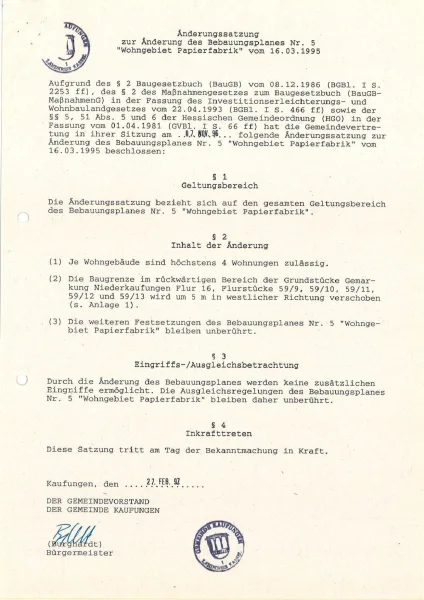 Bebauungsplan Änderungen 27.02.1997