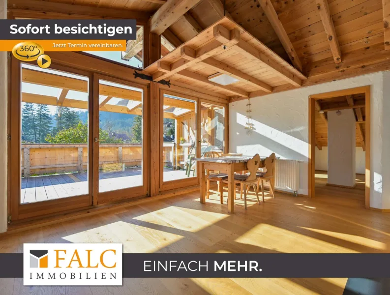 OG Essbereich Blick Terrasse - Haus kaufen in Garmisch-Partenkirchen - Traumbalkon mit Bergpanoramablick