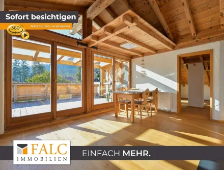 OG Essbereich Blick Terrasse - Haus kaufen in Garmisch-Partenkirchen - Traumbalkon mit Bergpanoramablick