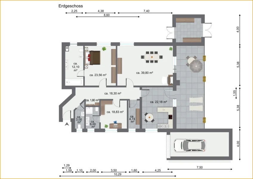 Wohnung 1 mit Wintergarten und Gartengrundstück