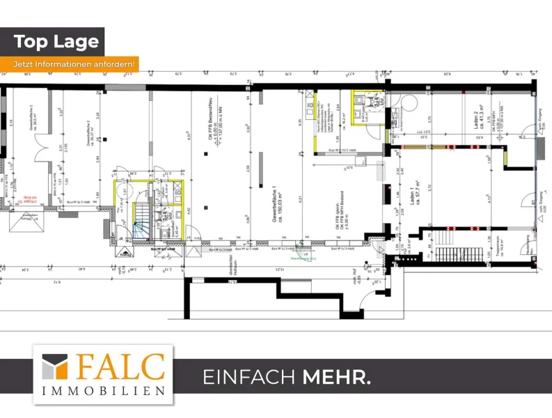 Plan EG bemaßt - Büro/Praxis mieten in Eschweiler - Grossräumige Büro- oder Praxisfläche in zentraler Lage