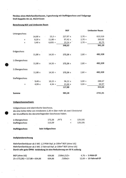 Berechnungen BGF und umbauter Raum