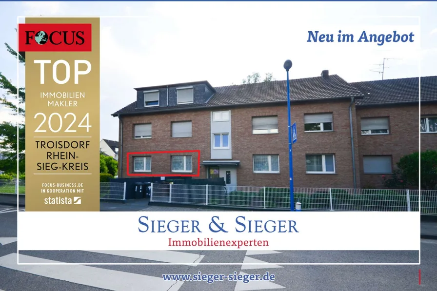  - Wohnung mieten in Troisdorf - TOP sanierte und geräumige 3-Zimmer-Wohnung mit PKW-Stellplatz