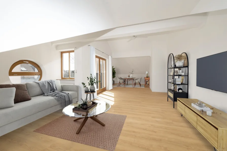 Wohnzimmer - Visualisiert - Wohnung kaufen in Rosenheim - Wohnen mit Charme unter Bayerns Himmel - Dachgeschosswohnung in Westerndorf-St.Peter