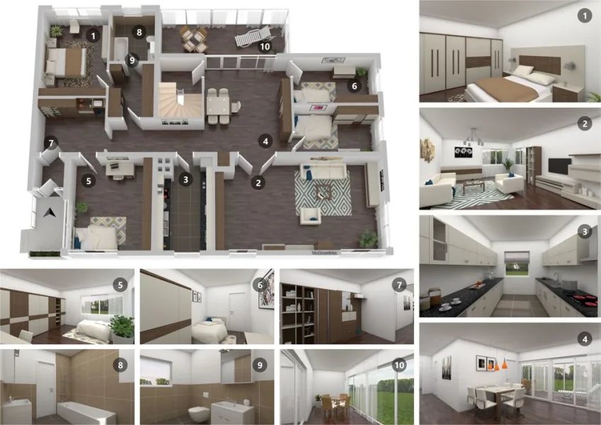 3D Grundriss mit animierten Wohnräumen