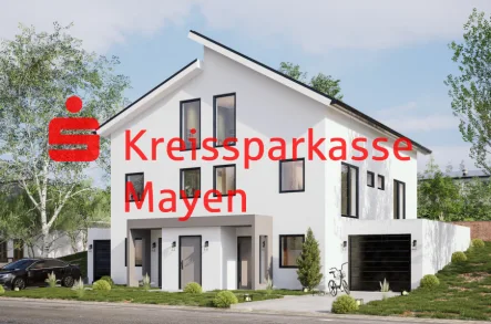 Frontansicht - Haus kaufen in Müllenbach - Neubau! Moderne und energieeffiziente Doppelhaushälfte (re) mit Garten