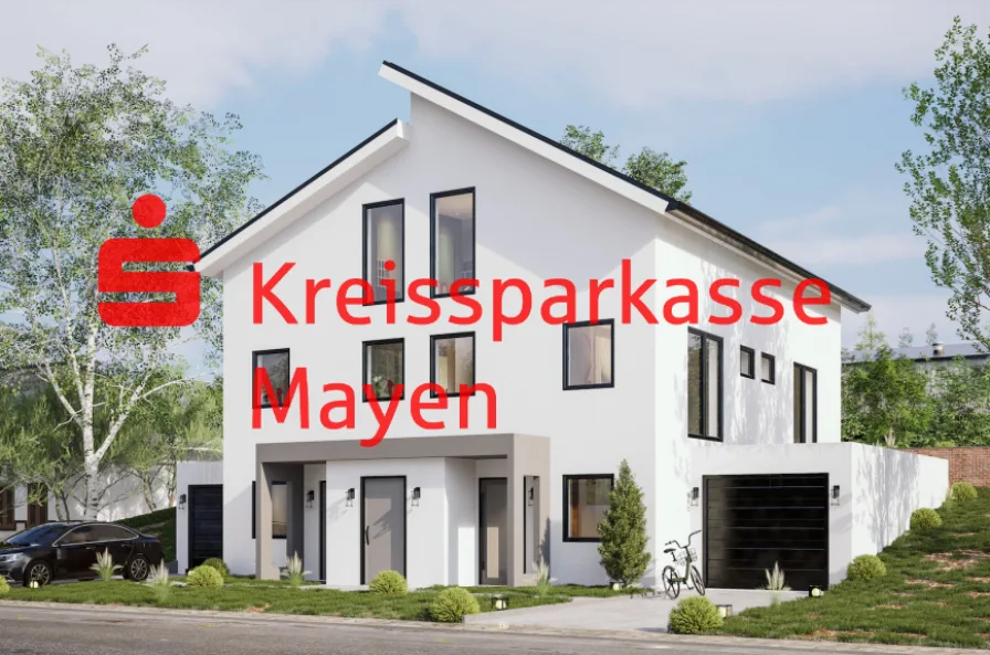 Frontansicht - Haus kaufen in Müllenbach - Neubau! Moderne und energieeffiziente Doppelhaushälfte (re) mit Garten