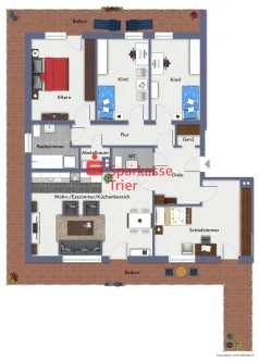 Wohnungsgrundriss - Wohnung kaufen in Trier - Großzügige Eigentumswohnung mit Balkon in direkter Unilage, WG-geeignet!