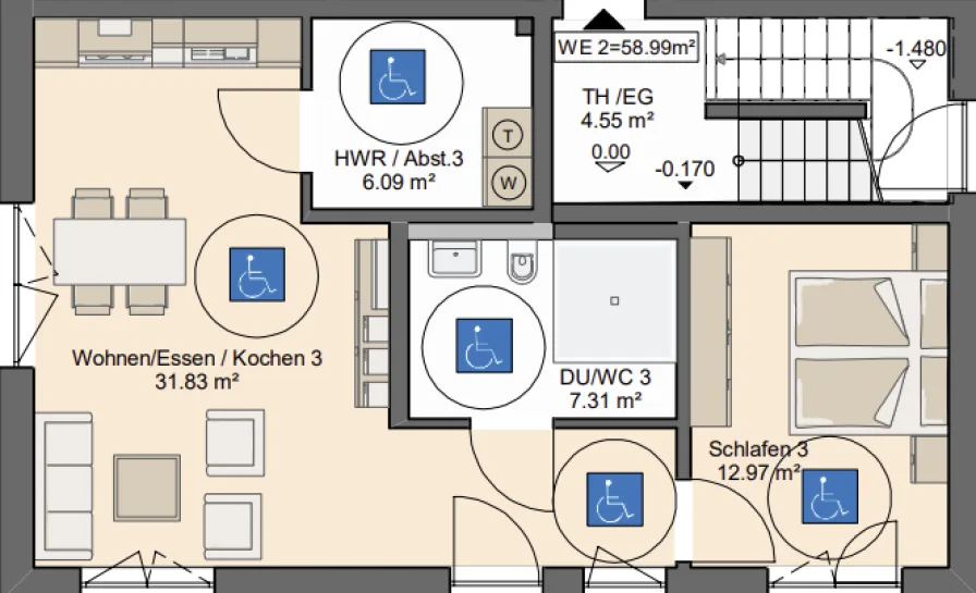 2D-Grundriss Wohnung 3 Flächen