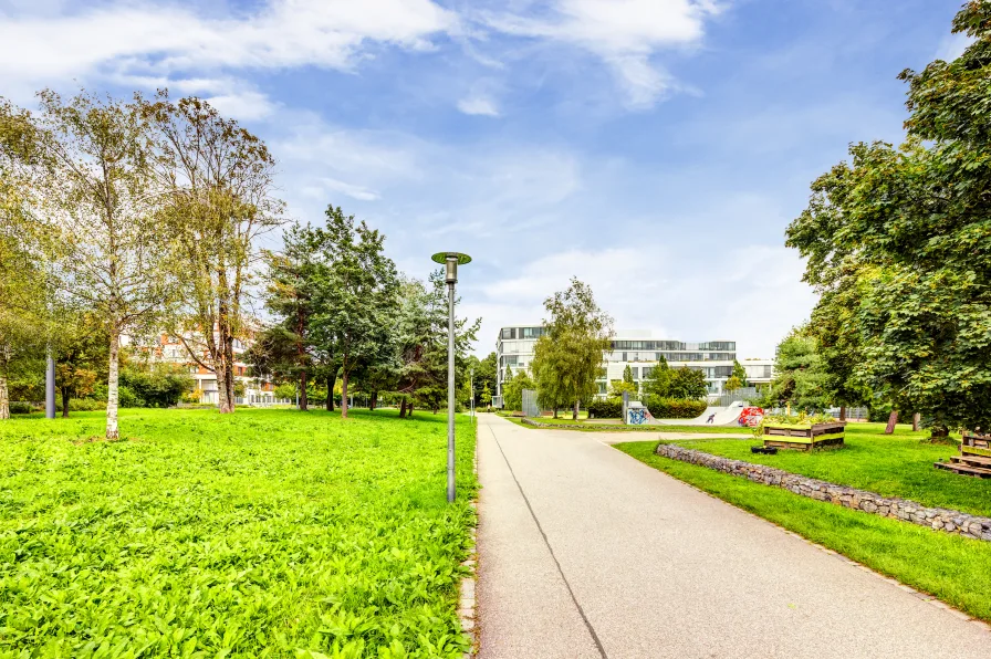 Viele Grünflächen innerhalb der Parkstadt