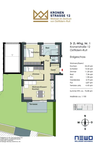 Grundriss 3-Zi-Whg. Nr. 1