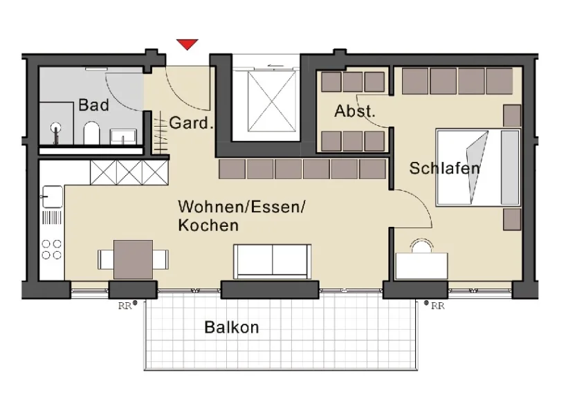 Grundriss 2-Zi-Wohnung Nr. 5