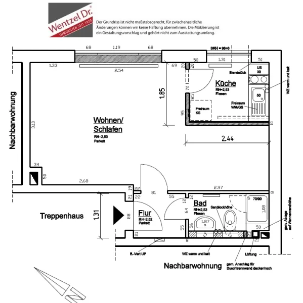 Grundriss - Wohnung mieten in Hamburg - Erstbezug nach Sanierung! Ideale Single-Wohnung !