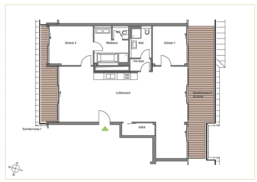 Grundriss - Wohnung mieten in Düsseldorf - 3 Zimmer Wohnung mit Dachterrasse 