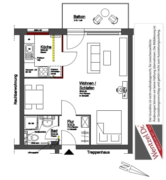 Grundriss - Wohnung mieten in Hamburg - Frisch renoviert und modernisiert! Sonniger Balkon!