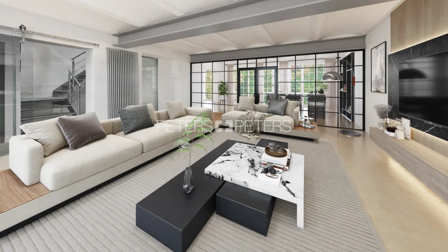 Wohnbereich adere Variante der Einrichtung - Wohnung kaufen in Hamburg - + DAS Loft-Haus in Uhlenhorst+
