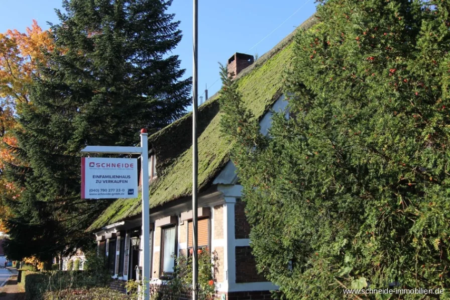Ansicht - Haus kaufen in Hamburg - Ein Haus für kreative Handwerker!Denkmalgeschütztes Reetdachhaus mit tollem Garten in Curslack