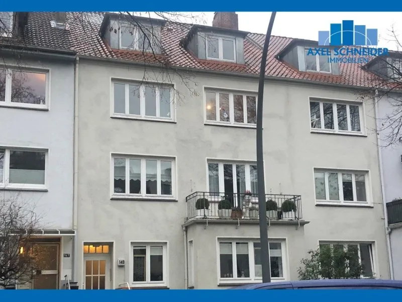 Aussenansicht 149 mit Logo - Wohnung mieten in Hamburg - 2-Zimmer-Wohnung in der Nähe des Eilbekkanals