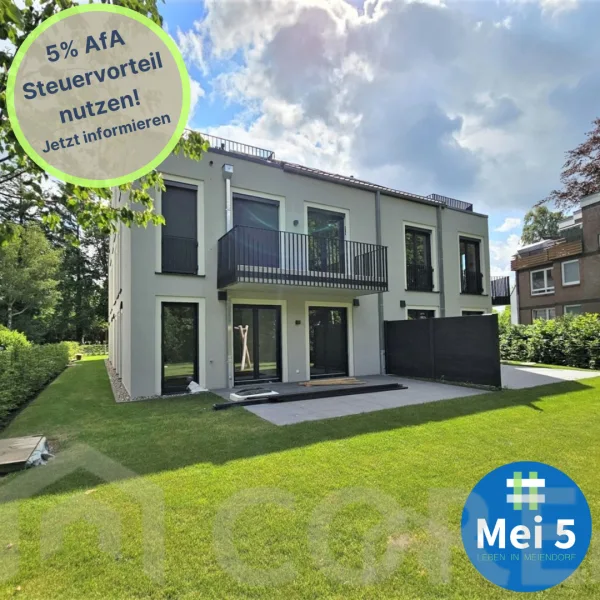 Mei5 Garten - Wohnung kaufen in Hamburg / Meiendorf - Fertiggestellt! Neubau 3 Zi.-ETW mit West Balkon + Tiefgarage + Aufzug