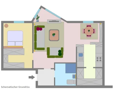 Schematischer Grundriis - Wohnung mieten in Brunsbüttel - Barierrefreie 2 Zi-Whg + Aufzug + GUTSCHEIN ZUM EINZUG beliebte Lage in Brunsbüttel Otto Stöben GmbH