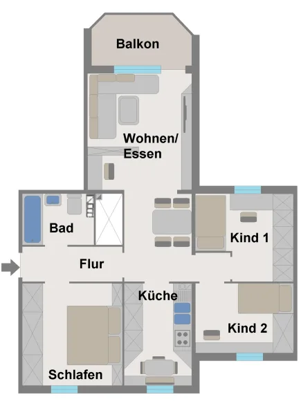 Schematischer Grundriss EST 15 - Wohnung mieten in Brunsbüttel - Helle 4 Zimmerwohnung + Balkon + Wannenbad +optional Garage in Brunsbüttel OTTO STÖBEN GmbH