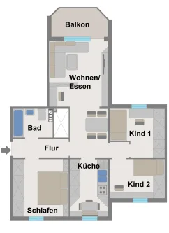 Schematischer Grundriss EST 15 - Wohnung mieten in Brunsbüttel - Helle 4 Zimmerwohnung + Balkon + Wannenbad +optional Garage in Brunsbüttel OTTO STÖBEN GmbH