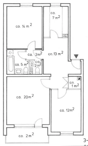 Grundriss KSR 3-Zimmer Maße