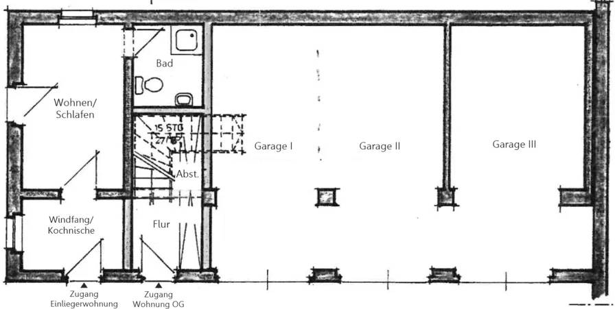 Grundriss Einliegerwohnung und Garagen