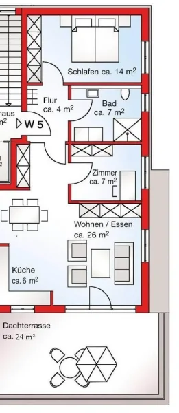 Grundriss - Wohnung mieten in Adendorf - Helle 3-Zimmer-Wohnung mit schöner Dachterrasse